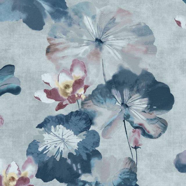 Water Lilies Wallcovering by Maxwell - Blue Dusk