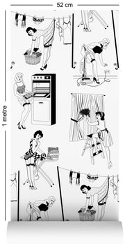 50's Housewives Wallcovering by Dupenny - Black and White