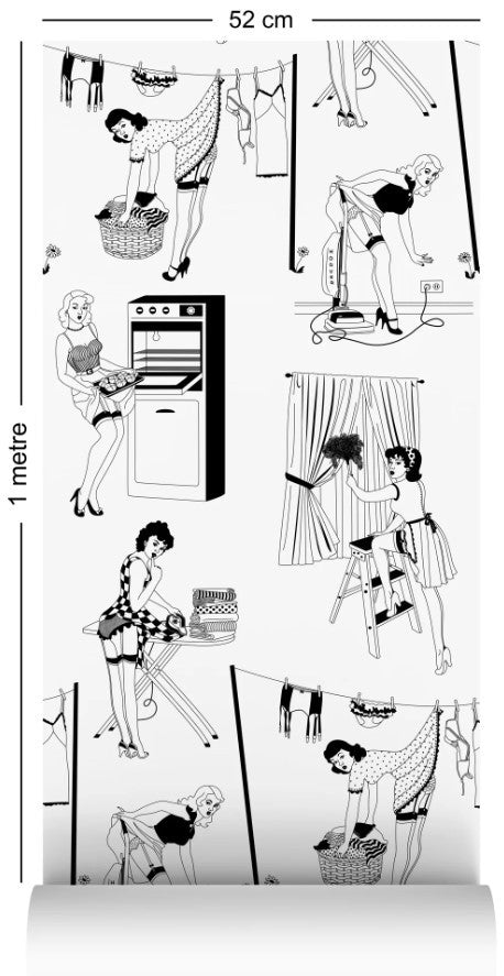 50's Housewives Wallcovering by Dupenny - Black and White