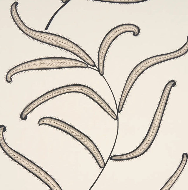 Caterpillar Leaf Wallcovering by Schumacher - Black & Cream