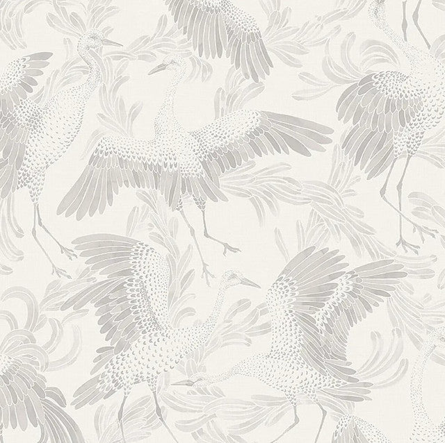 Dancing Crane Wallcovering by Schumacher - Grey
