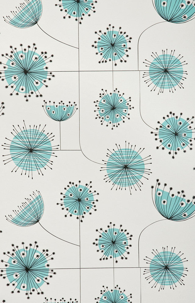 Dandelion Mobile Wallcovering by MissPrint - Porcelain With Powder Blue