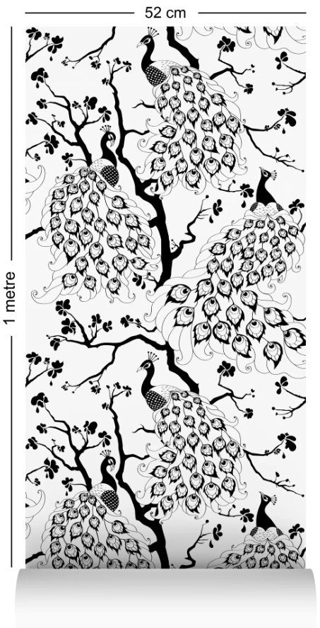 Dupenny Peacock Wallcovering by Dupenny - Black and White