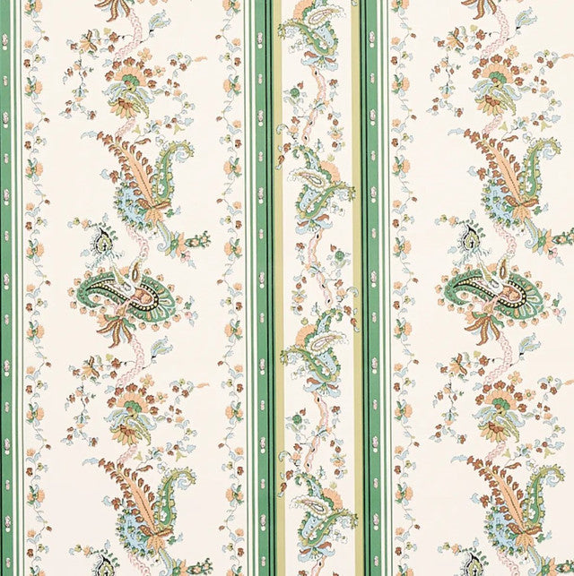 Elena Paisley Stripe Wallcovering by Schumacher - Green