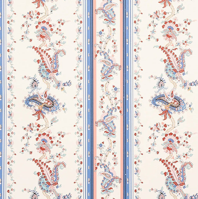 Elena Paisley Stripe Wallcovering by Schumacher - Blue