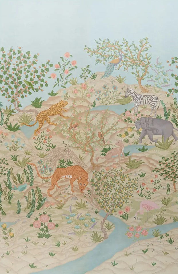 finches-jungle-panel-set-wallcovering-by-schumacher - Parchment