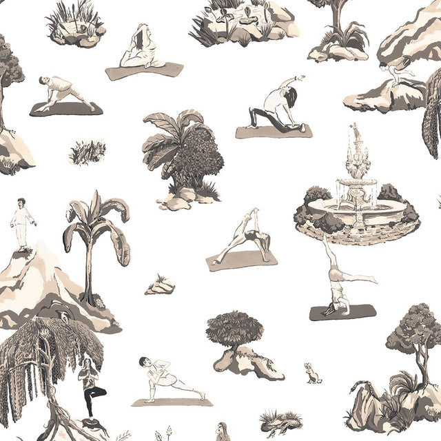 Forest Yoga Wallcovering by Merenda Wallpaper - Sepia