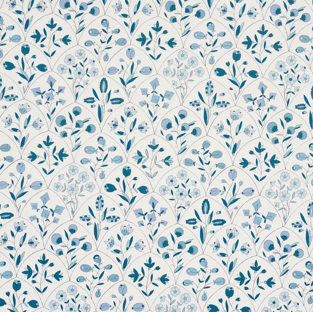 Frances Scallop Floral Wallcovering by Schumacher - Blues