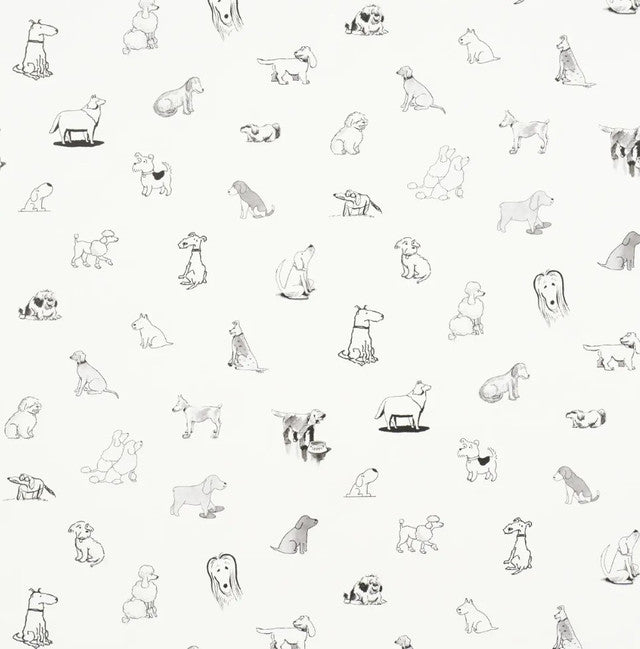 Good Dogs Everywhere Wallcovering by Schumacher - Black & White