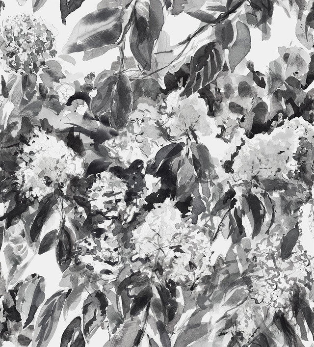 Hydrangea Garden Wallcovering by Merenda Wallpaper - Smokey Quartz