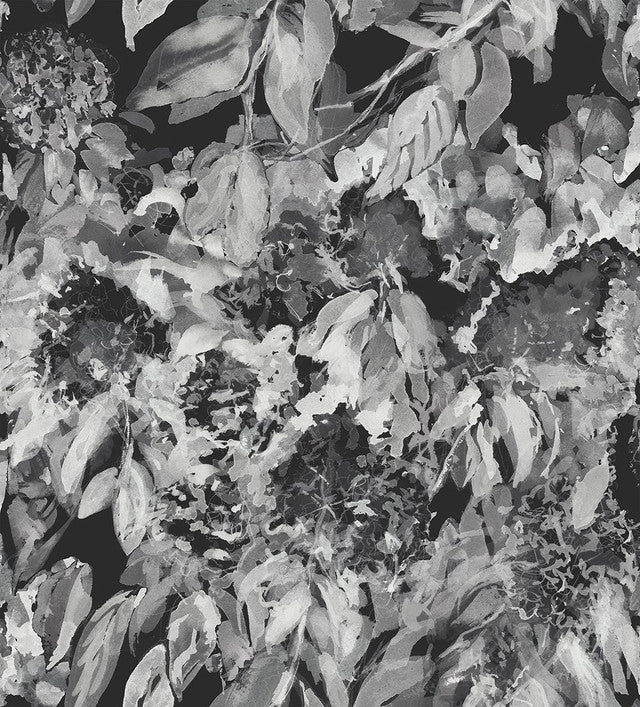 Hydrangea Garden Wallcovering by Merenda Wallpaper - Obsidian