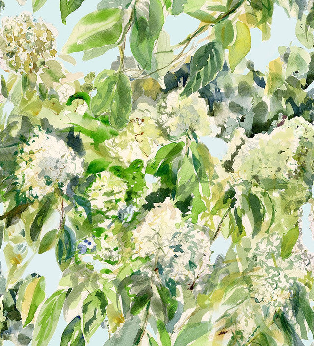 Hydrangea Garden Wallcovering by Merenda Wallpaper - Green Quartz