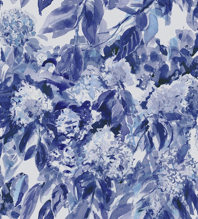 Hydrangea Garden Wallcovering by Merenda Wallpaper - Blue Lapis