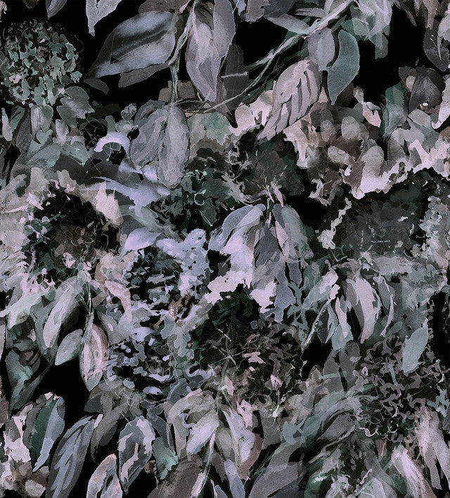 Hydrangea Garden Wallcovering by Merenda Wallpaper - Black Opal