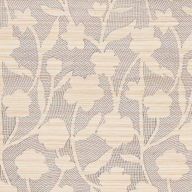 Kantha Embroidered Flower Sisal Wallcovering by Schumacher - Carbon