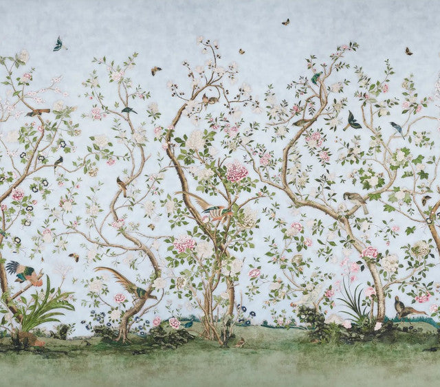 Les Oiseaux Panel Set Wallcovering by Schumacher - Sky