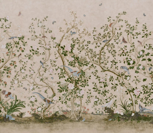 les-oiseaux-panel-set-wallcovering-by-schumacher-temp - Parchment