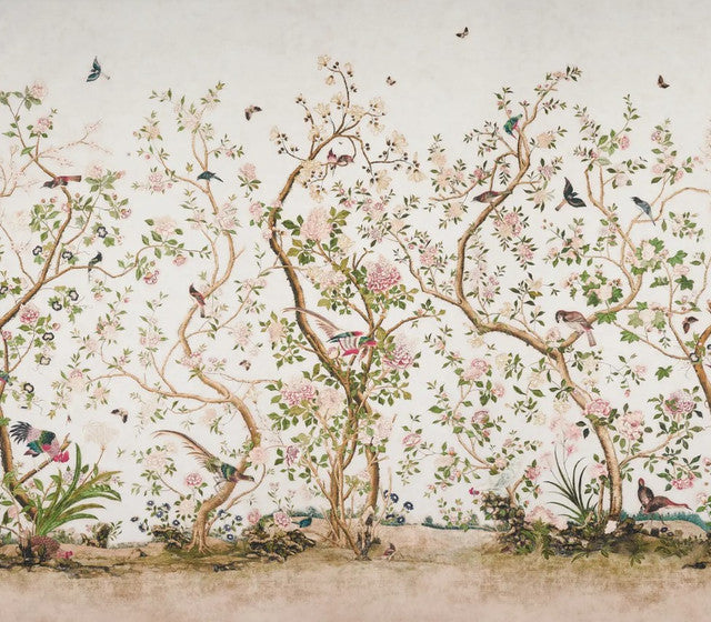 les-oiseaux-panel-set-wallcovering-by-schumacher-temp - Ivory
