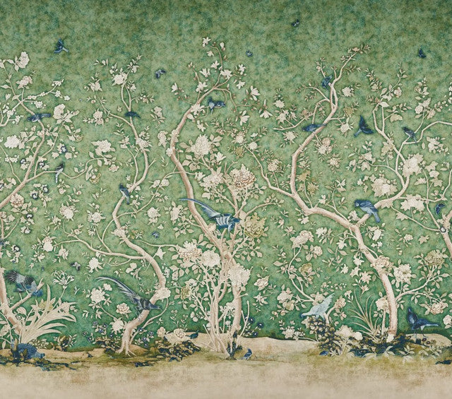les-oiseaux-panel-set-wallcovering-by-schumacher-temp - Jade