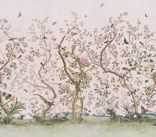 les-oiseaux-panel-set-wallcovering-by-schumacher-temp - Blush