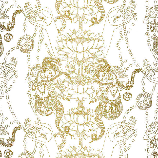 Naga Lotus Wallcovering by Merenda Wallpaper - Tarnished Brass