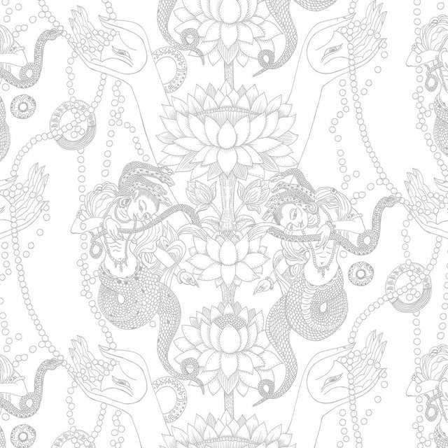 Naga Lotus Wallcovering by Merenda Wallpaper - Pewter