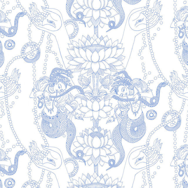Naga Lotus Wallcovering by Merenda Wallpaper - Dusk Blue