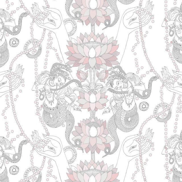 Naga Lotus Wallcovering by Merenda Wallpaper - Pink and Grey