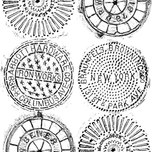NYC Manhole Wallcovering by Merenda Wallpaper - Black on White
