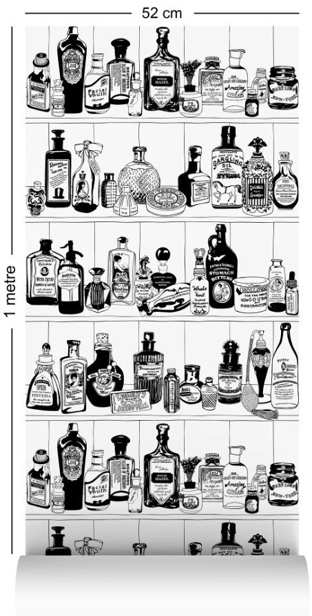 Potions Wallcovering by Dupenny - Black and White