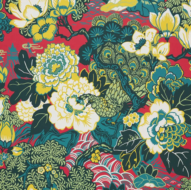 Shanghai Peacock Wallcovering by Schumacher - Cerise