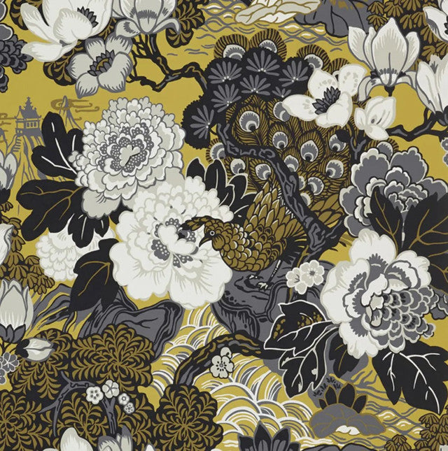 Shanghai Peacock Wallcovering by Schumacher - Brass