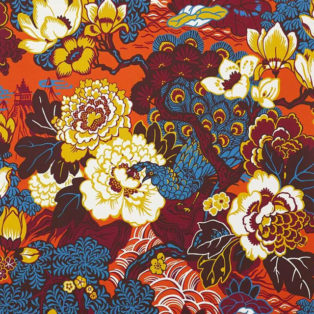 Shanghai Peacock Wallcovering by Schumacher - Cinnabar