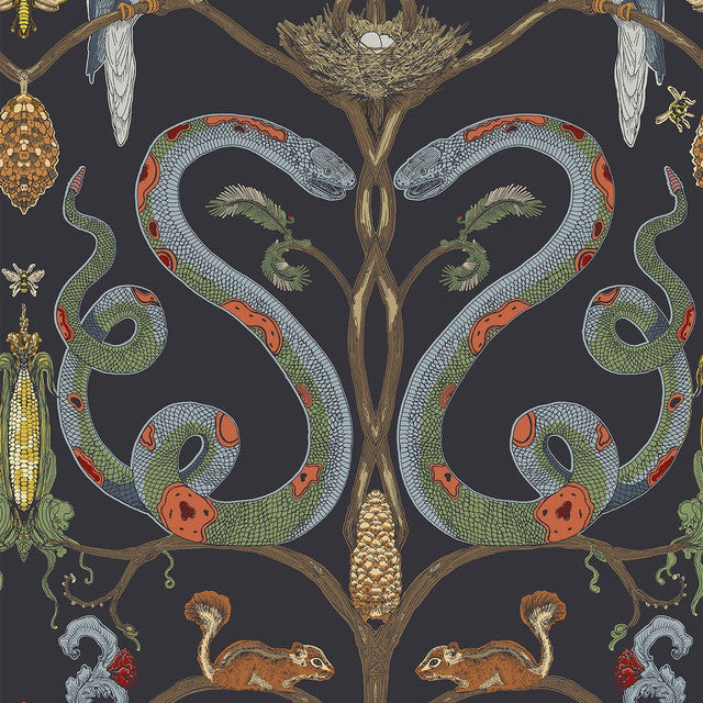 Snake Party 2.0 Wallcovering by Merenda Wallpaper - Midnight