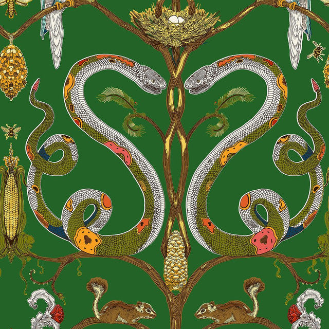 Snake Party 2.0 Wallcovering by Merenda Wallpaper - Green Dream