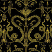 Snake Party Wallcovering by Merenda Wallpaper - Gold on Black