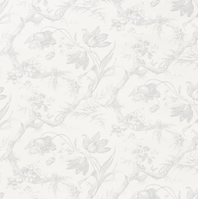 Toile De Fleurs Wallcovering by Schumacher - Grisaille