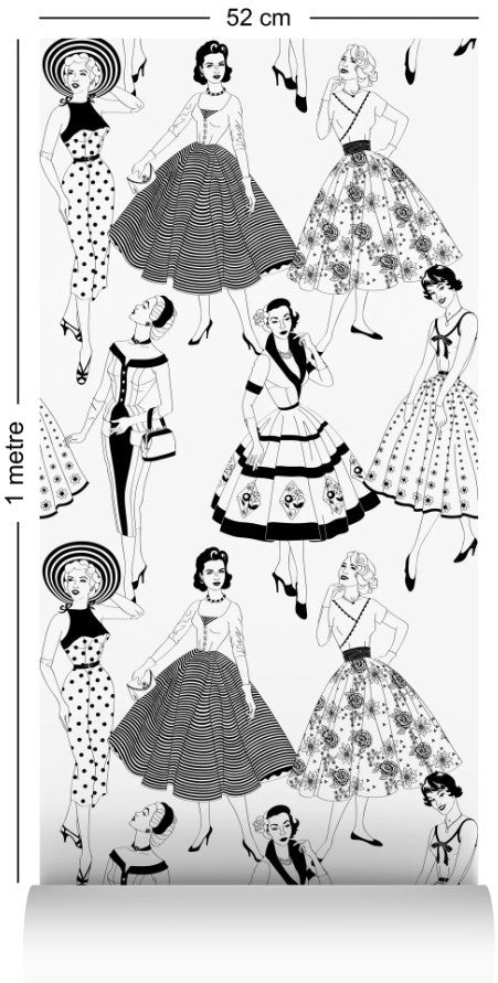 Vintage Dress Wallcovering by Dupenny - Black and White