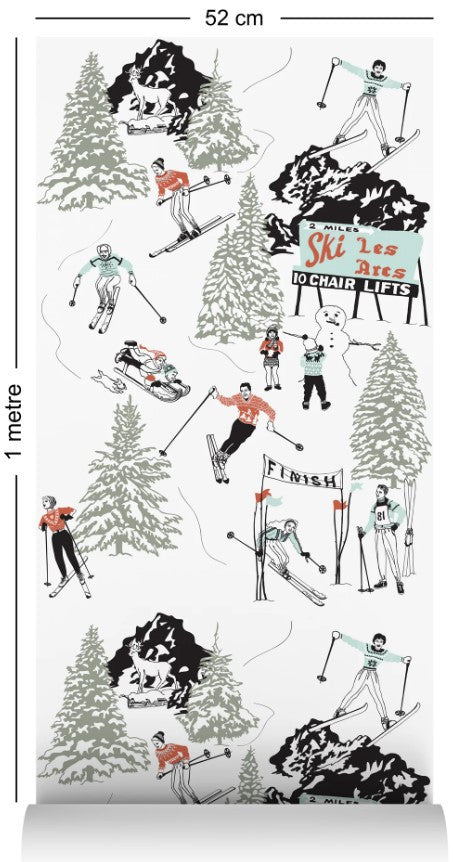 Winter Sports Wallcovering by Dupenny - Black and White