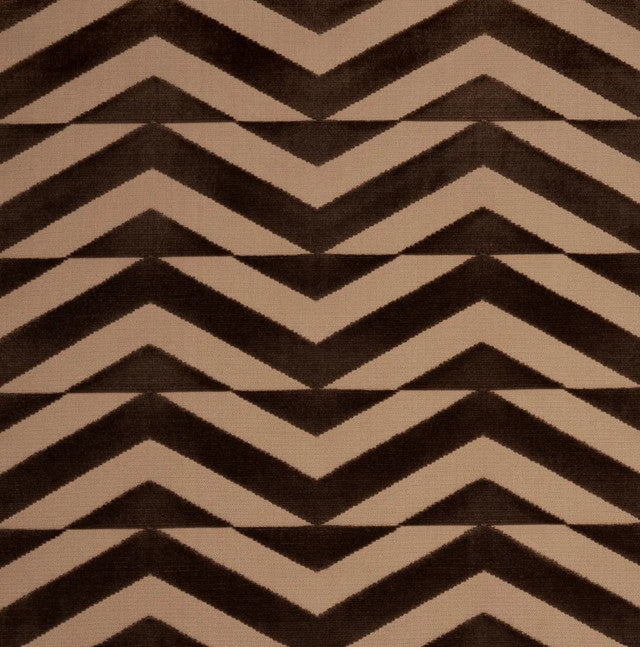broken-chevron-cut-fabric-by-schumacher-temp - Brown on Camel