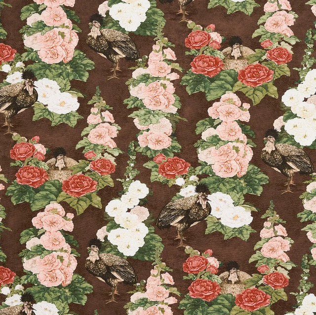 lady-hollyhock-fabric-by-schumacher-temp - Brown