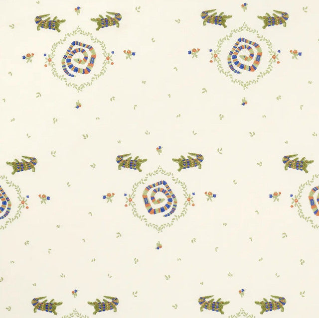 Reptilia Embroidery Fabric by Backdrop - Multi on Ivory