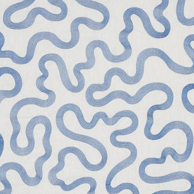 Riley Embroidery Fabric by Schumacher - Navy on Ivory