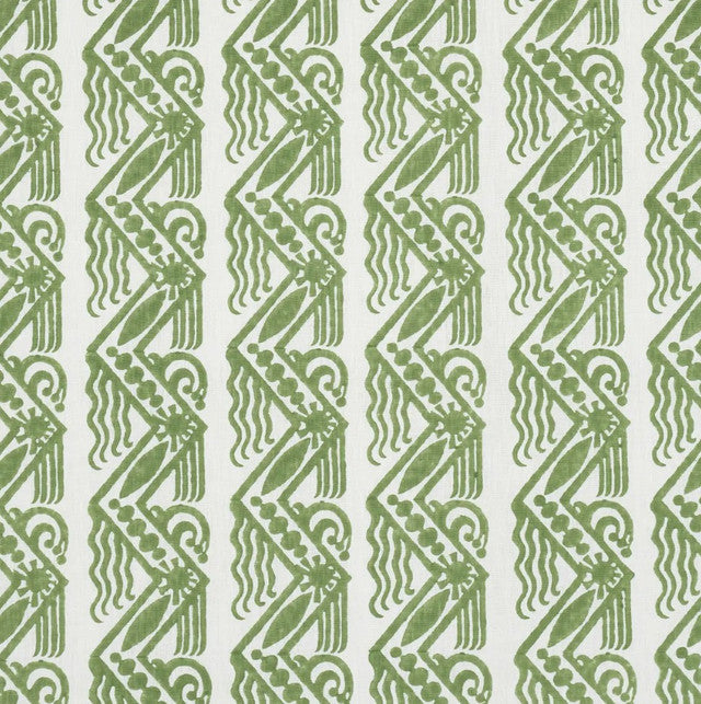Venetian Zig Zag Block Print Fabric by Schumacher - Green