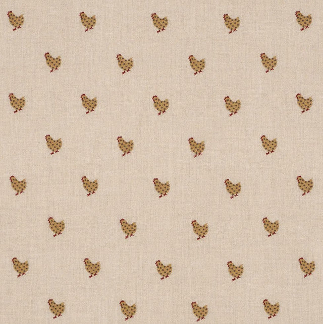 Betsy's Chicken Embroidery Fabric by Schumacher - Natural