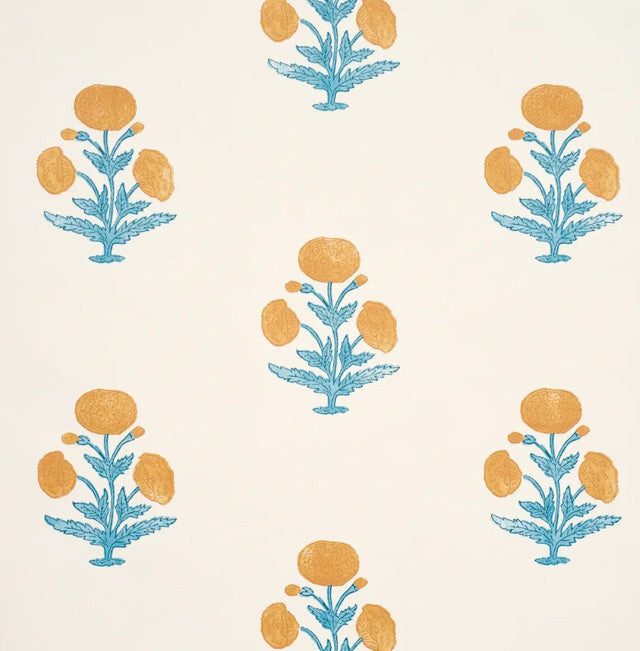 Poppy Print Wallcovering by Schumacher - Mustard & Sky