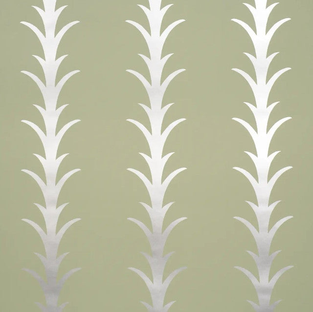 Acanthus Stripe Wallcovering by Schumacher - Metallic on Sage